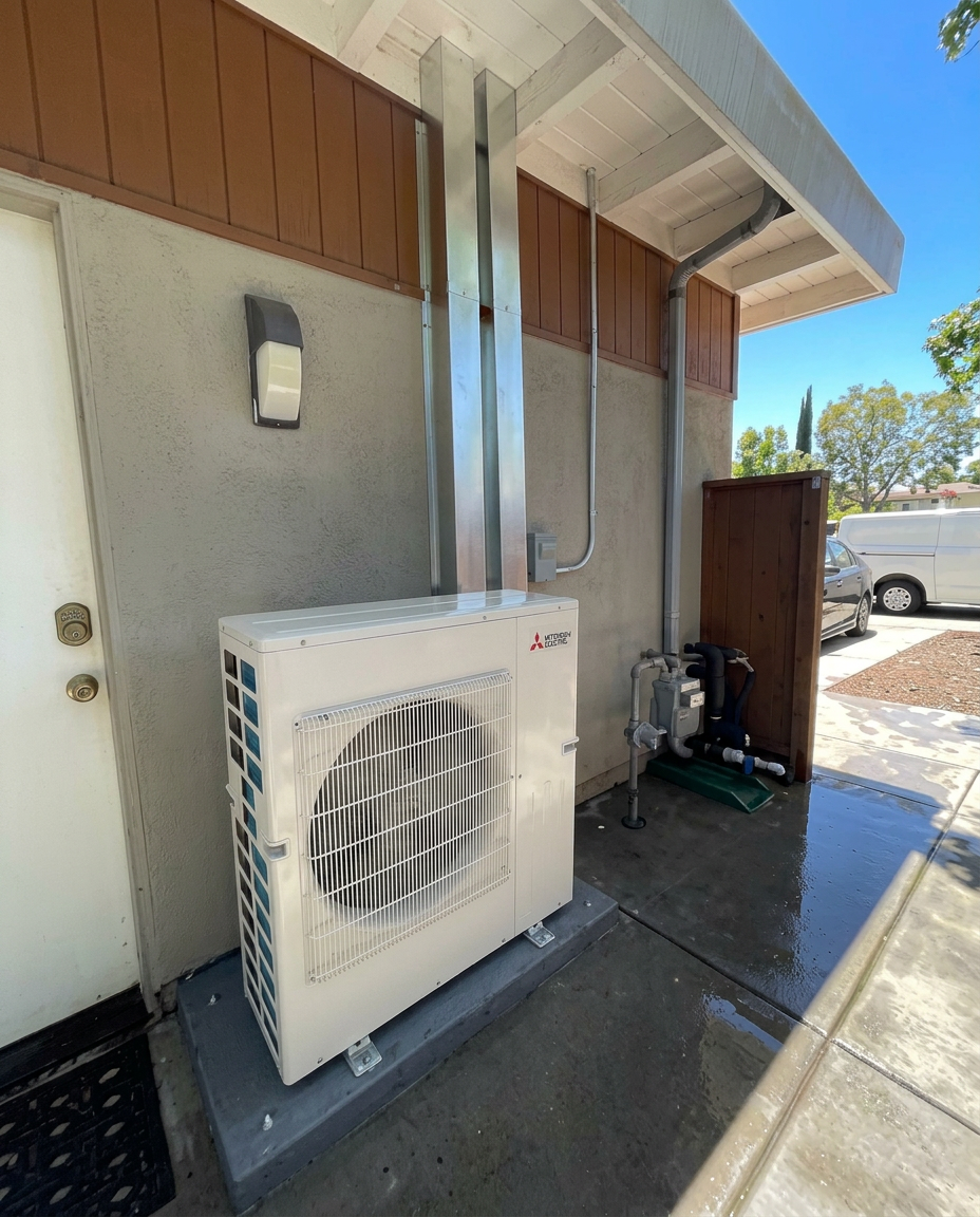 Completed outdoor heat pump installation